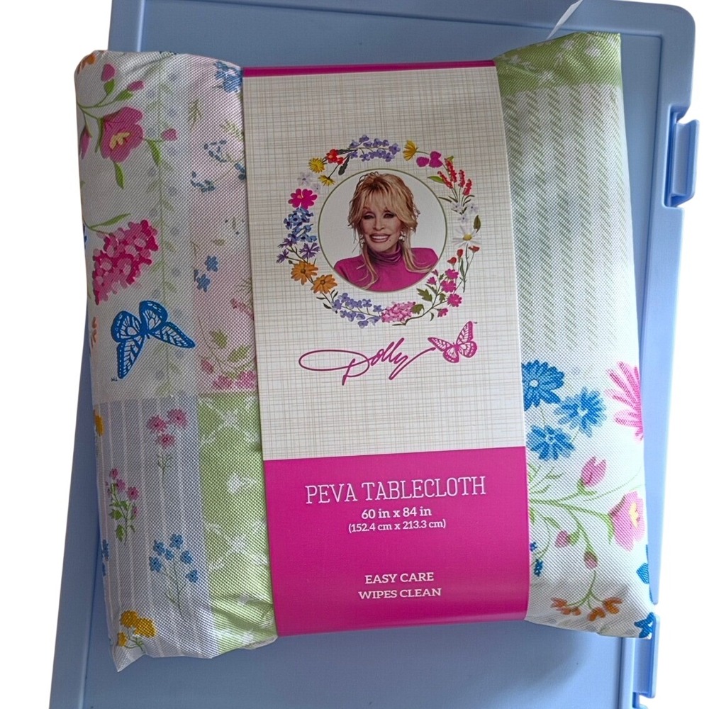 Dolly Parton PEVA Tablecloth 60x84 Rectangular Floral Butterfly Patchwork New